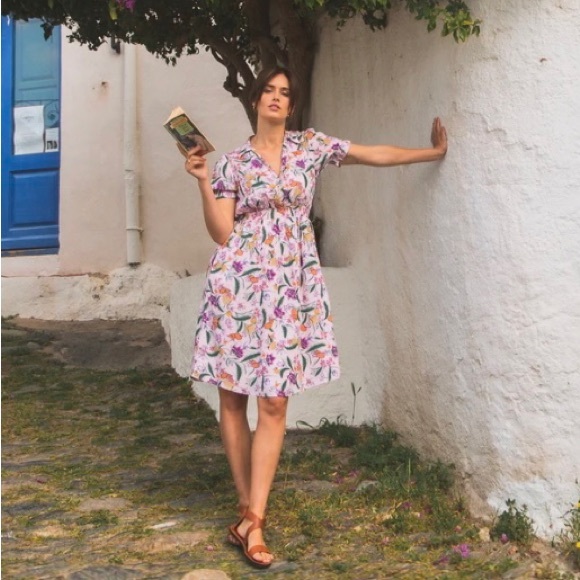 Aurora Midi dress w/ POCKETS ! CottageCore Sustainable Small Batch Shell print - Picture 4 of 5